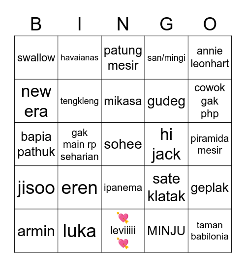 dddd Bingo Card