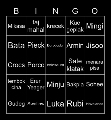 M I N G I Bingo Card