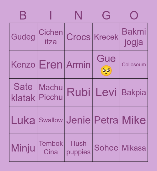 Lili Bingo Card