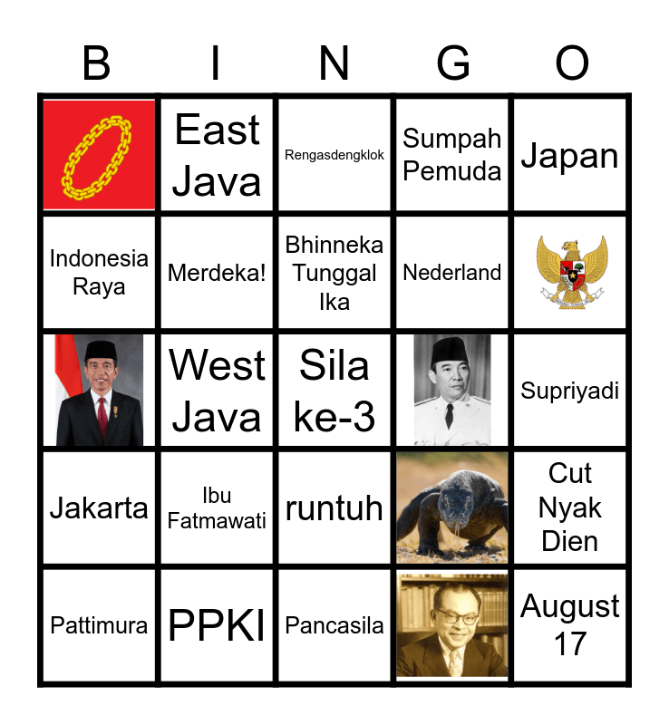 Indonesian Independence Day Bingo Card