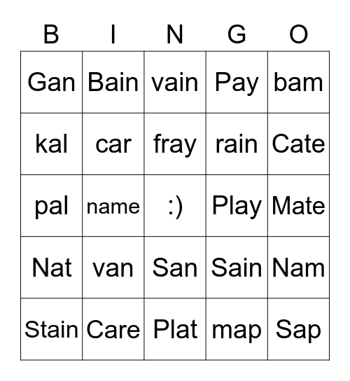 A sound bingo Card