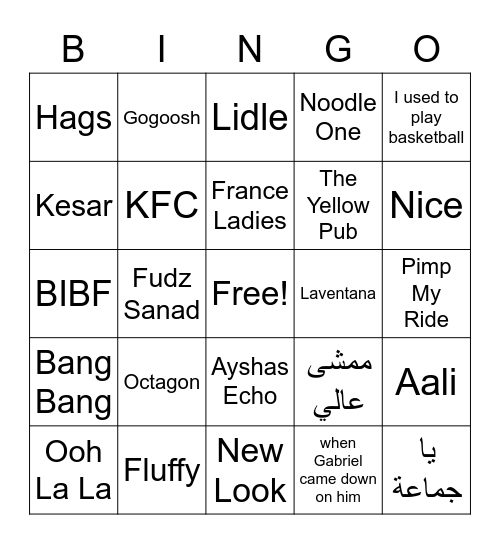 France Ladies Bingo Card