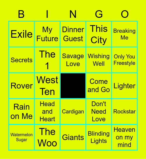 Top Hits Bingo Card