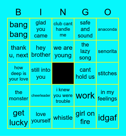 Pop Hits 3 Bingo Card