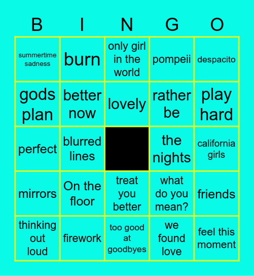 Pop Hits 4 Bingo Card