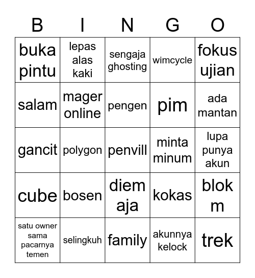 Yuzion Bingo Card