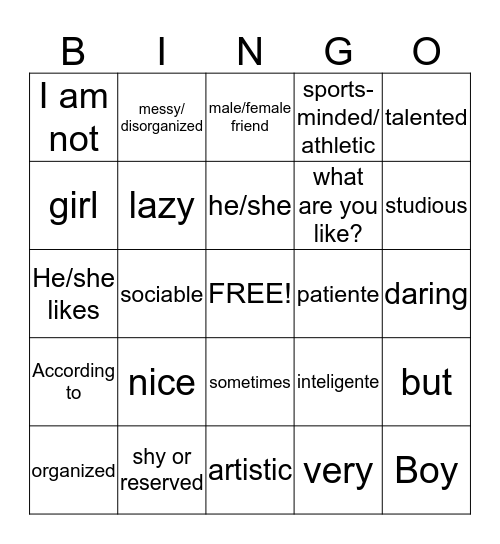 Chapter 1B Bingo Card