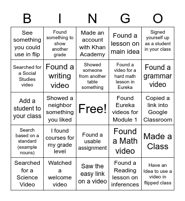 Khan Academy Scavenger Hunt Bingo Card