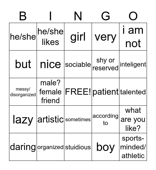 Chapter 1B Bingo Card