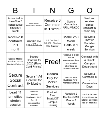 BINGO Q3 2020 Bingo Card