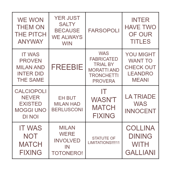 JUVE CALCIOPOLI BINGO Card