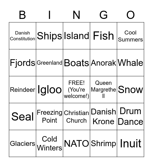 Greenland Bingo Card