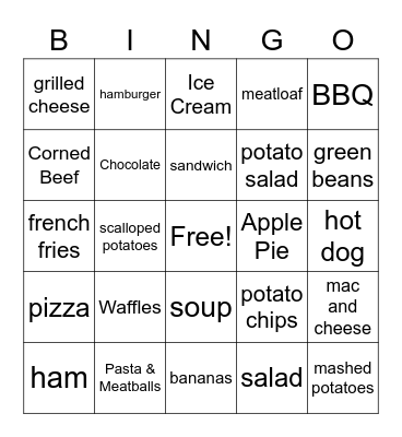 Americans Favorite Foods Bingo Card