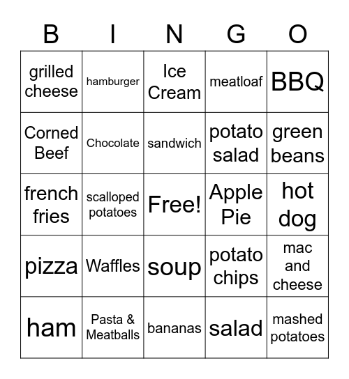 Americans Favorite Foods Bingo Card