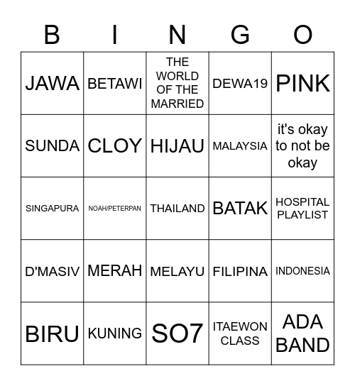 Bingo Dugonk Bingo Card