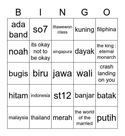 darararong Bingo Card