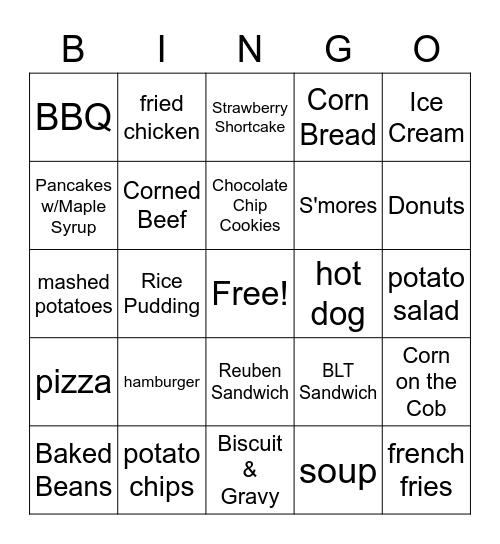 Americans Favorite Foods Bingo Card