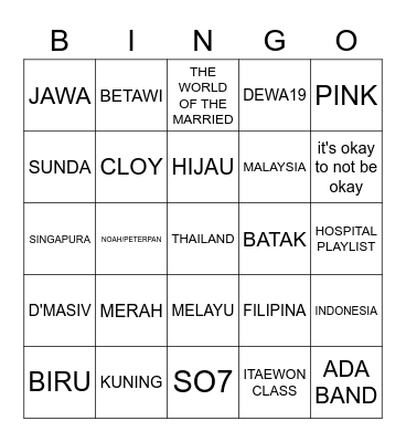 Bingo Dugonk Bingo Card