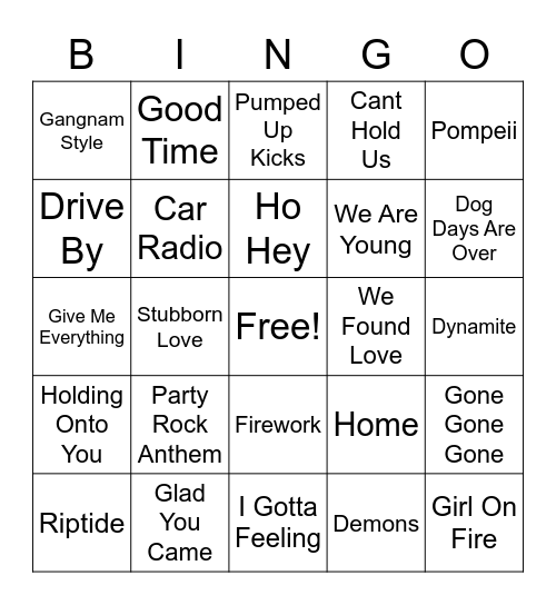Music Bingo Card