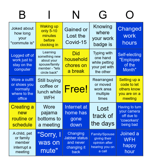 WFH Bingo Card