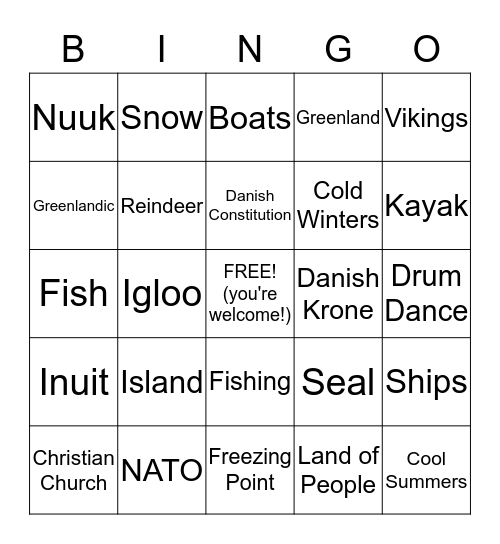 Greenland Bingo Card