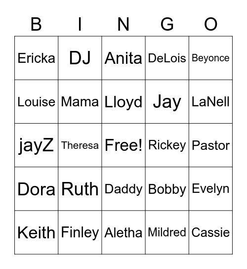 Marshall Family Bingo Card