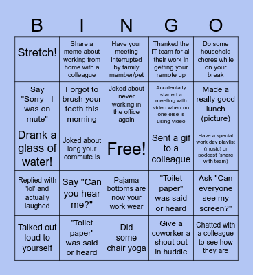 Remote Work Bingo Card