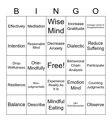 Mindfulness! Bingo Card