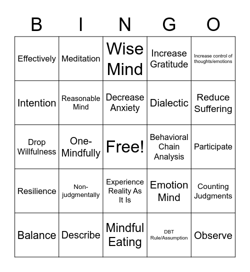 Mindfulness! Bingo Card