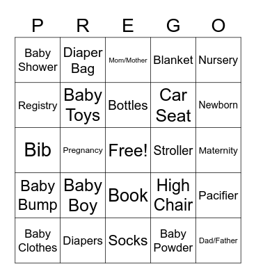 Baby Shower Bingo Card