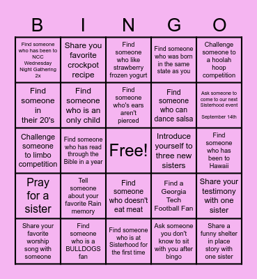 Sisterhood Bingo Card