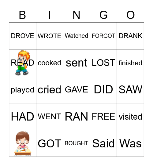 Verbs in the past Bingo Card