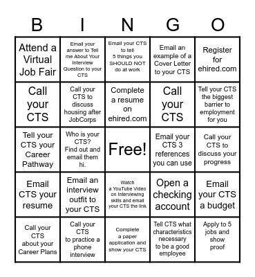 Career Transitions Bingo Card