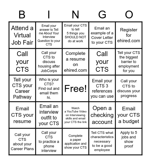 Career Transitions Bingo Card