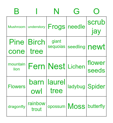 Forest Bingo Card
