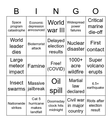 2020 Apocalypse Bingo Card