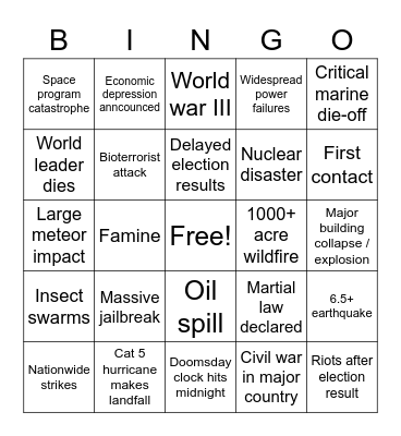 2020 Apocalypse Bingo Card