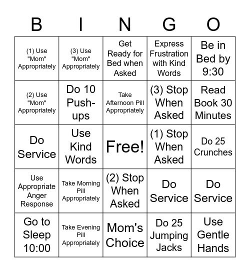 Hotel Trip Bingo Card