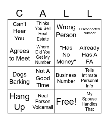 Cold Call Bingo Card