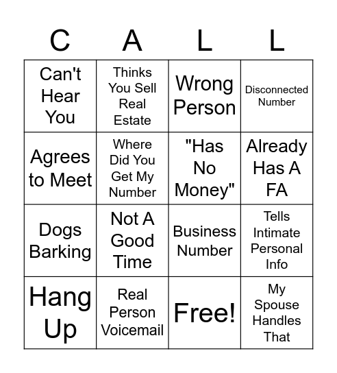 Cold Call Bingo Card