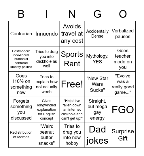 Shade Bingo Card