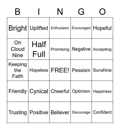 Optimism Bingo Card