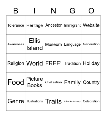 Ancestry Bingo Card