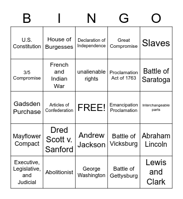 Court Cases Bingo Card