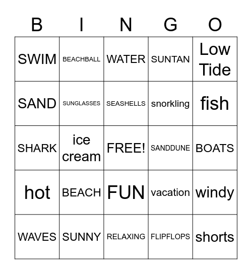 BEACH PARTY BINGO Card