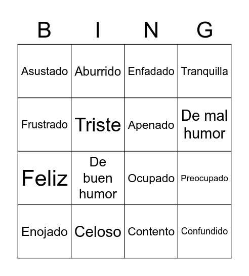 Emociones , Emociones Bingo Card