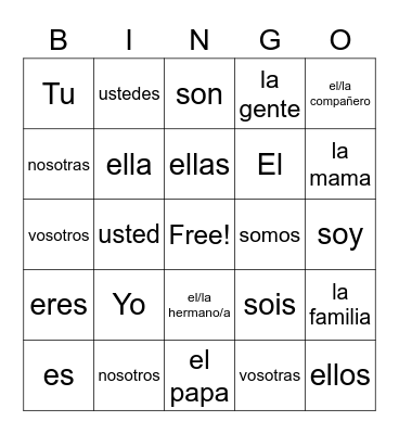 Spanish Bingo Card