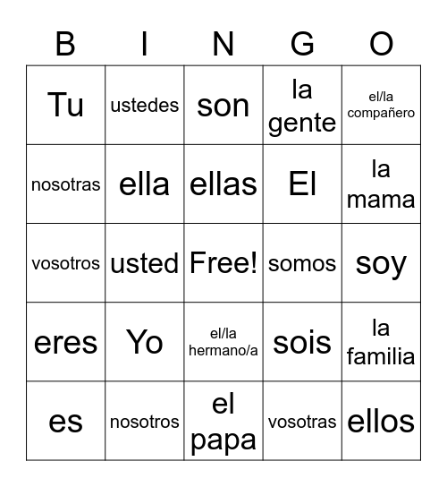 Spanish Bingo Card