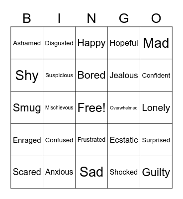 Feelings Bingo Card