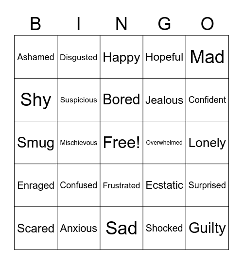 Feelings Bingo Card